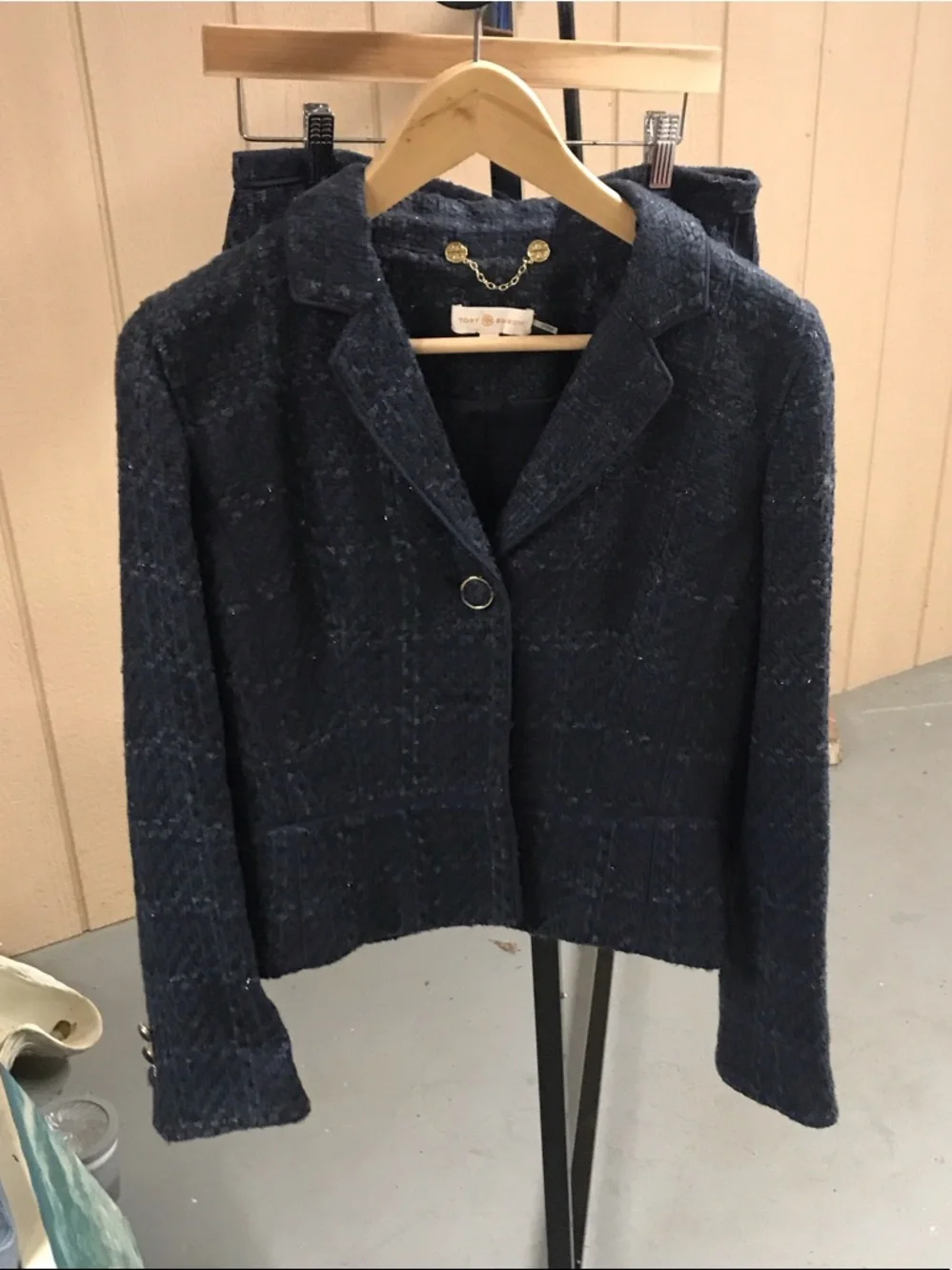 Classic Navy Tweed Women's Blazer Jacket